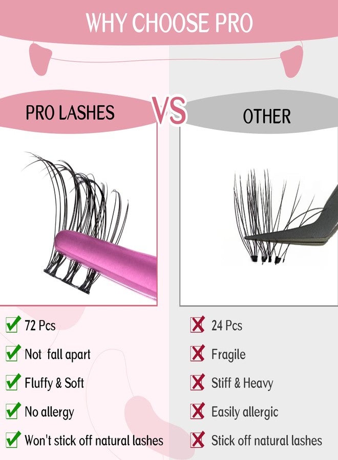 برو لاش بيوتي رموش عنقودية، 72 قطعة من الرموش الفردية، عناقيد رموش يمكنك تركيبها بنفسك، شريط رفيع للغاية قابل لإعادة الاستخدام ناعم ومريح (رومانتيك-دي-8-16ميكس) - Image 4